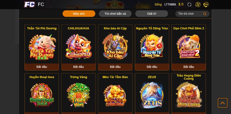 Đa dạng các tựa game trong sảnh FC Kubet